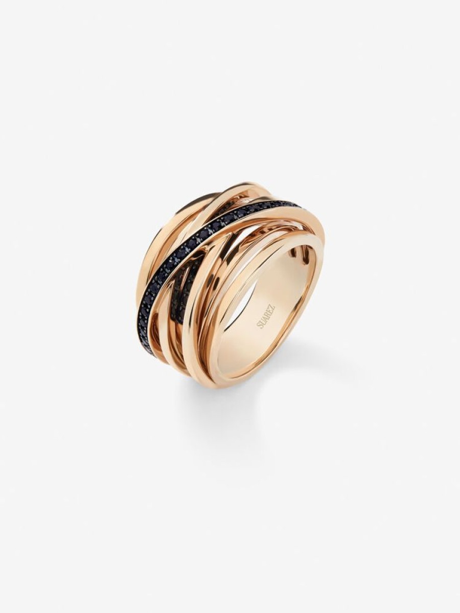 Joyeria Joyería Suárez Anillos De Oro | Anillo Ancho Multibrazo De Oro Rosa De 18K Con Espinelas