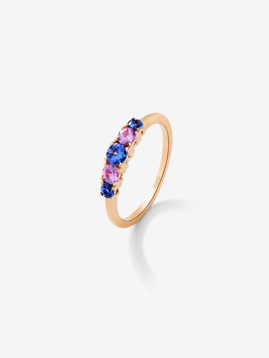 Joyeria Joyería Suárez Anillos Con Zafiros | Anillo Cinquillo De Oro Rosa De 18K Con Zafiro Multicolor