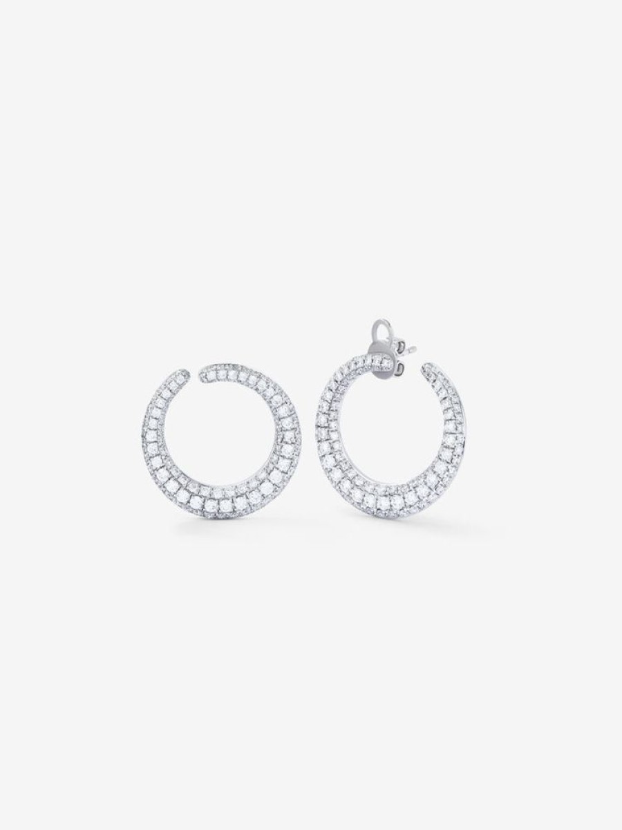 Joyeria Joyería Suárez Pendientes Con Diamantes | Pendientes De Aro Abiertos Medianos De Oro Blanco De 18K Con Pave De Diamantes En Talla Brillante 2,13 Cts