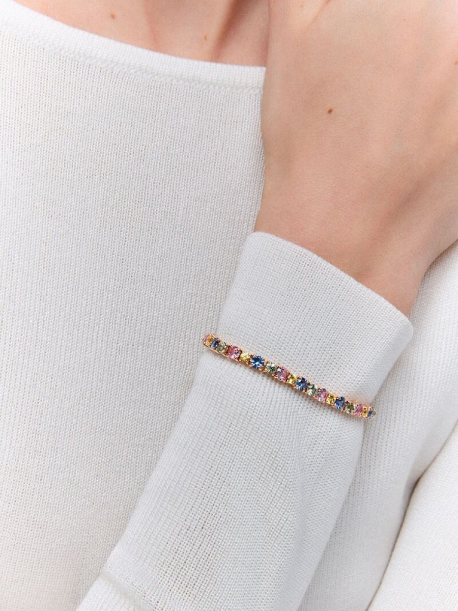 Joyeria Joyería Suárez Pulseras De Oro | Pulsra Riviere De Oro Rosa De 18K Con Zafiro Multicolor