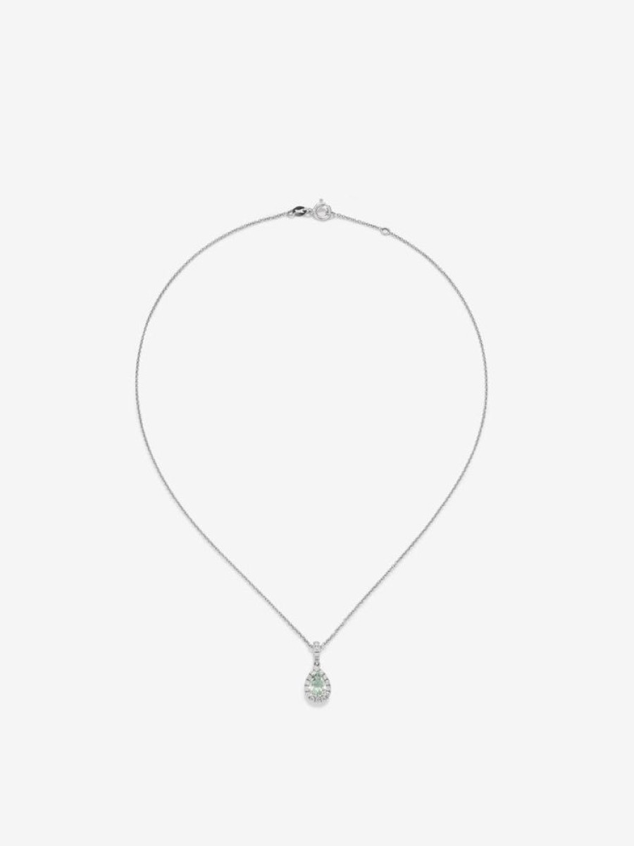 Joyeria Joyería Suárez Collares De Oro | Colgante Cadena De Oro Blanco De 18K Con Amatista Verde