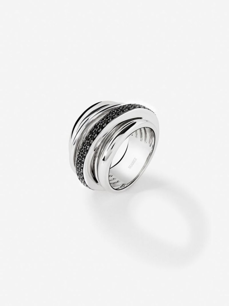 Joyeria Joyería Suárez Anillos De Plata | Anillo Ancho Multibrazo De Plata 925 Con Espinelas