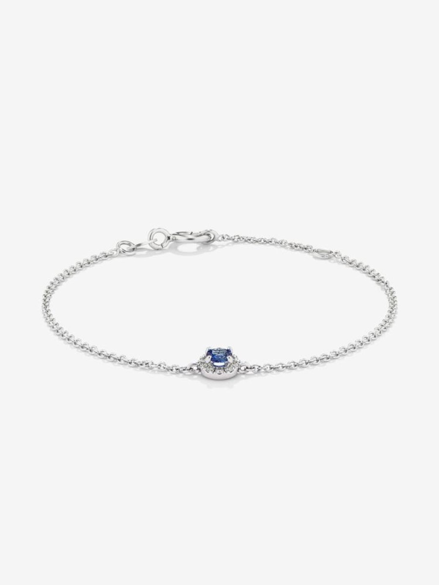 Joyeria Joyería Suárez Pulseras De Oro | Pulsera De Oro Blanco De 18Kt Con Zafiro Azul