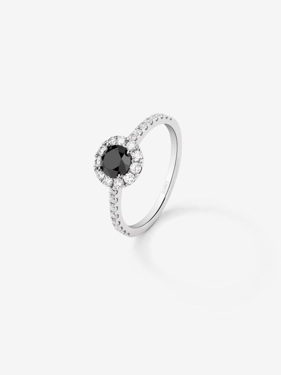 Joyeria Joyería Suárez Anillos Con Diamantes | Anillo Orla De Oro De 18K Con Diamante Negro Y Diamante Blanco