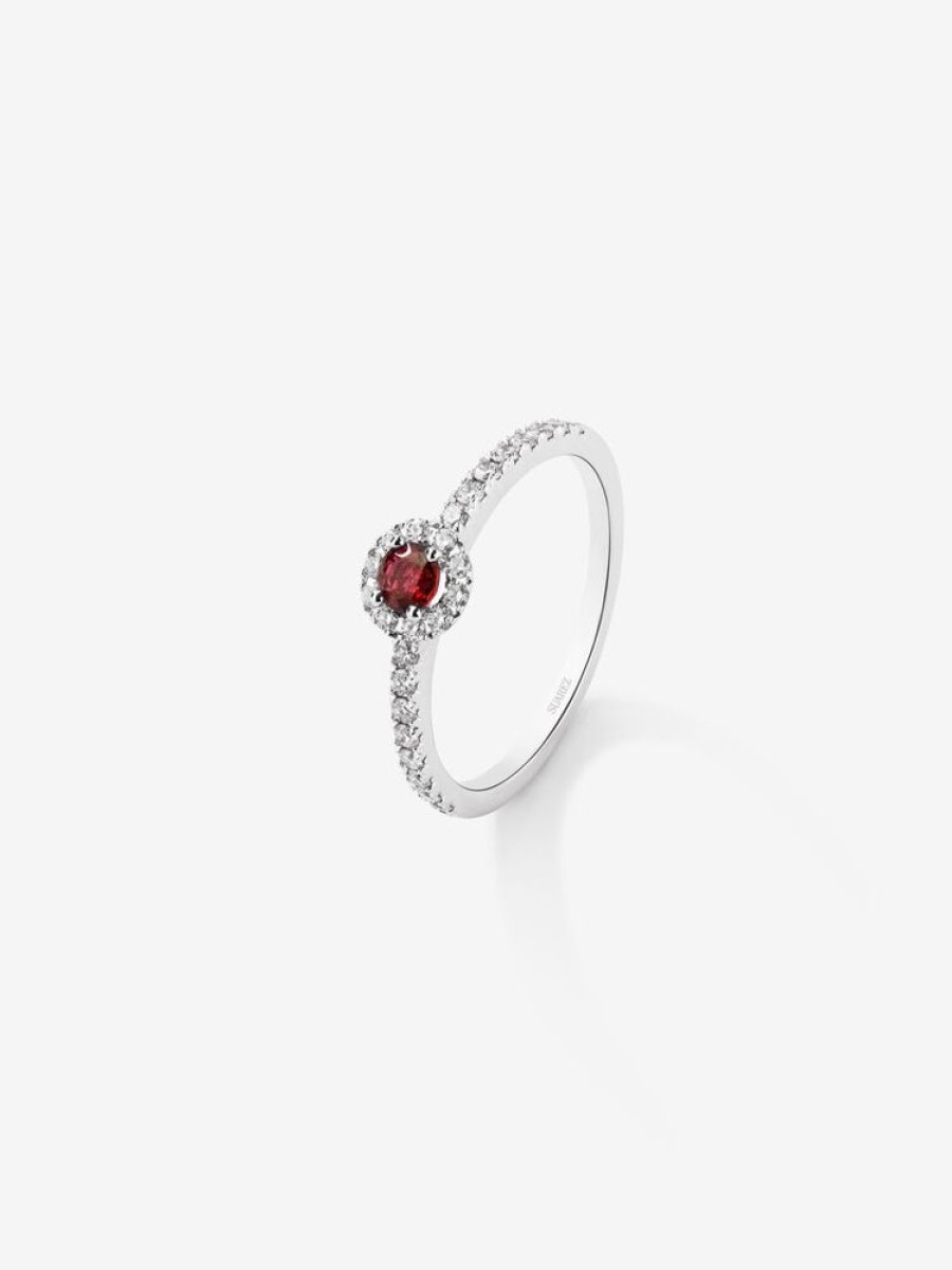 Joyeria Joyería Suárez Anillos Con Rubies | Anillo Orla De Oro Blanco De 18K Con Rubi Y Diamante