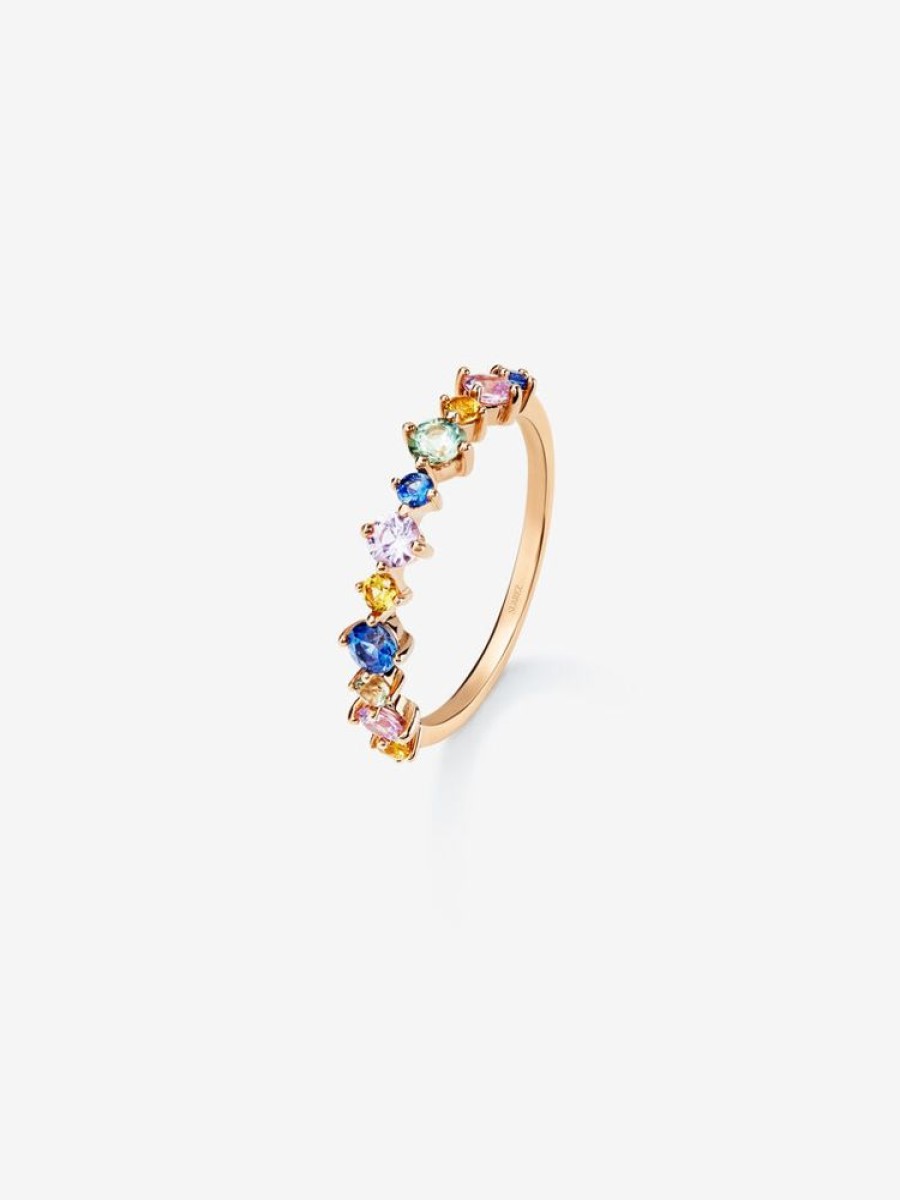 Joyeria Joyería Suárez Anillos Con Zafiros | Anillo De Oro Rosa De 18K Con Zafiro Multicolor