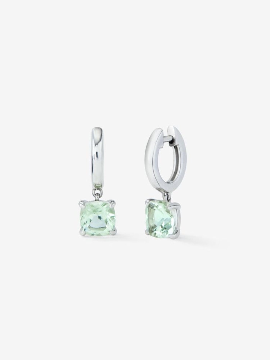 Joyeria Joyería Suárez Pendientes De Plata | Pendientes Aro De Plata 925 Con Amatista Verde Colgante