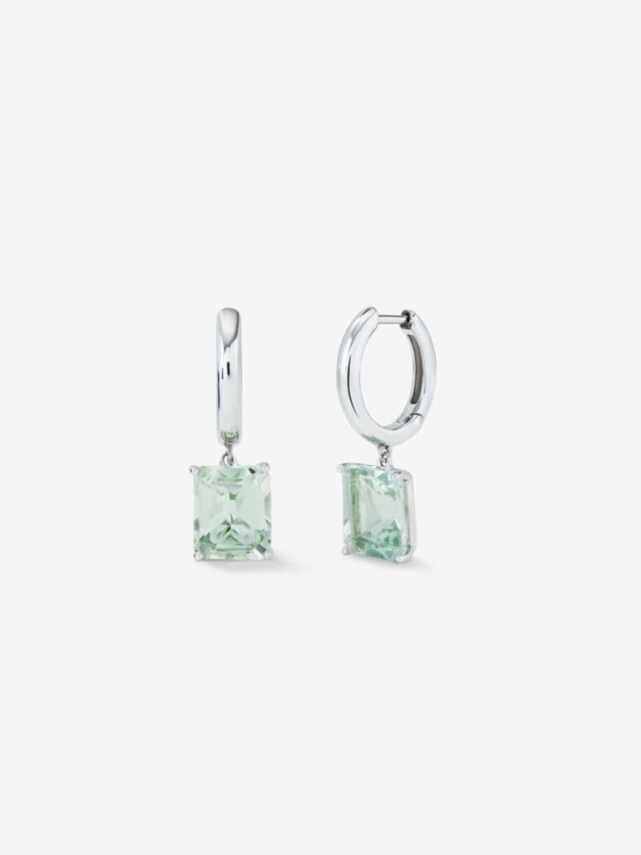 Joyeria Joyería Suárez Pendientes De Plata | Pendientes Aro De Plata 925 Con Amatista Verde Colgante